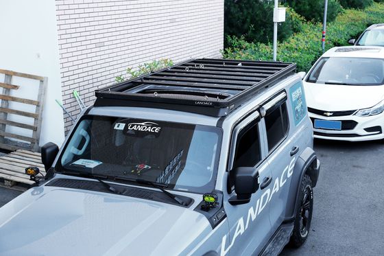 ランドース ロゴ 4x4 車両 エクステリア アクセサリー アルミ ウインドフェアリング 屋根 棚 托盤 プラットフォーム バッグ タンク 300 黒